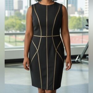 Tadashi Shoji Black Dress with Gold Detailing